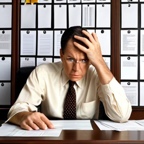 Home 6 **
Busy administrative professional overwhelmed by paperwork, using an Eisenhower Matrix to prioritize tasks. The scene should visually represent the urgency/importance categorization.
**