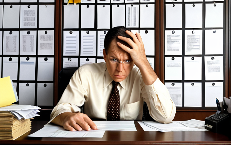 **
Busy administrative professional overwhelmed by paperwork, using an Eisenhower Matrix to prioritize tasks. The scene should visually represent the urgency/importance categorization.
**