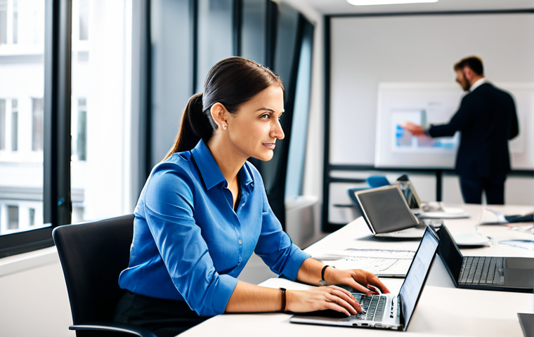 Prioritization in a Modern Office**

A busy but organized administrator in a stylish, fully clothed business casual outfit, working at a clean desk in a bright, modern office. The desk features a laptop, planner, and minimal clutter. In the background, blurred colleagues are collaborating. The overall feeling is productive and efficient.  Safe for work, appropriate content, fully clothed, professional, perfect anatomy, natural proportions, high quality.

**