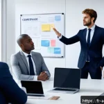 행정관리사와 직장 내 갈등 해결 - A modern office scene showing a diverse French-speaking team engaged in a calm conflict resolution m...